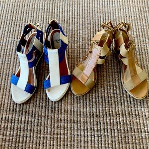 2 pairs of FENDI Carioca Sandal Sze 36 Wedges nude and blue and white